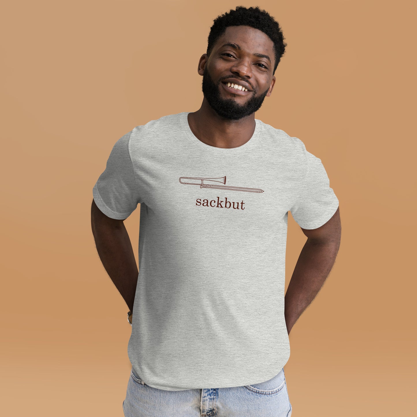Funny Trombone T Shirt: Sackbut - Heather Grey