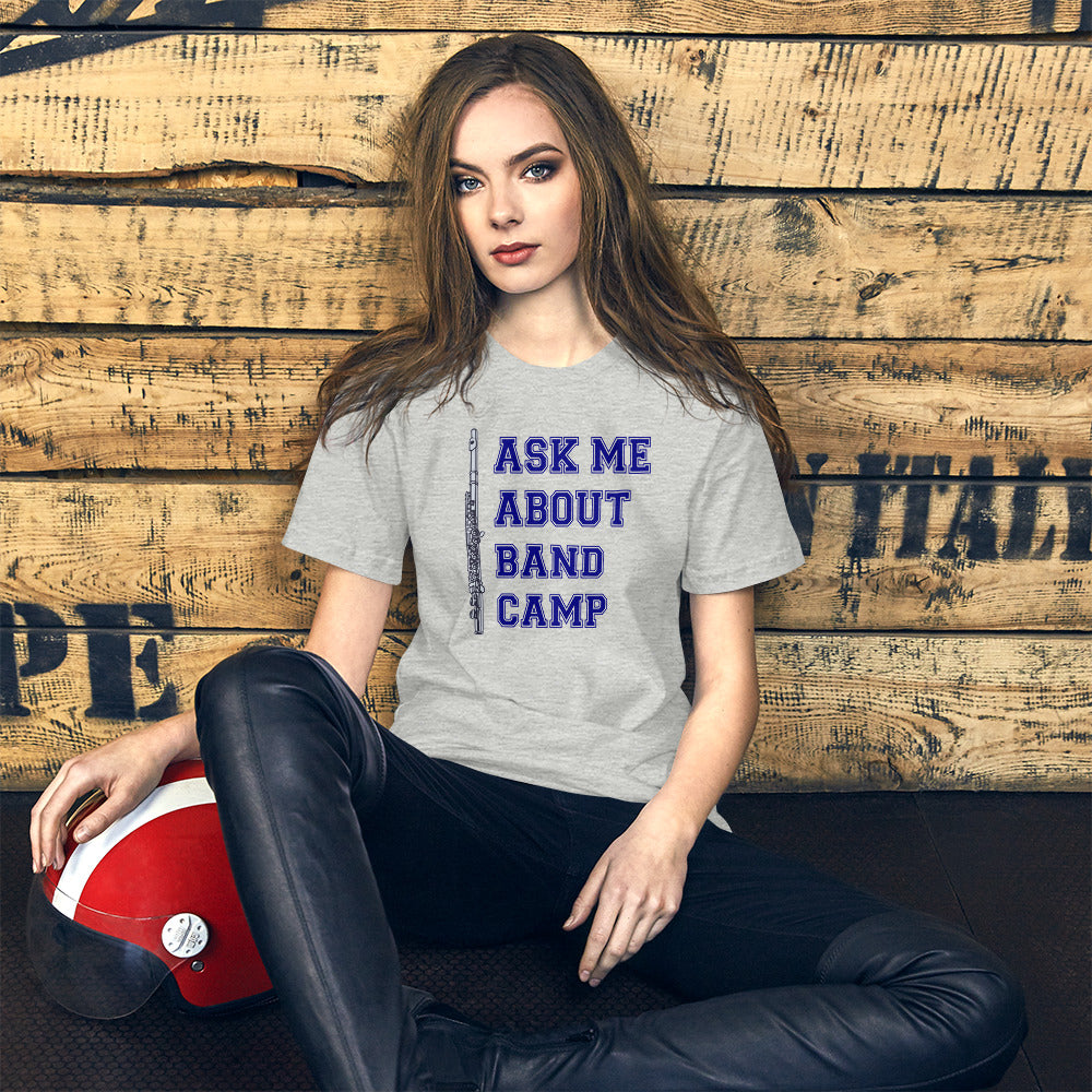 Funny Flute T Shirt: Ask Me About Band Camp - Heather Grey