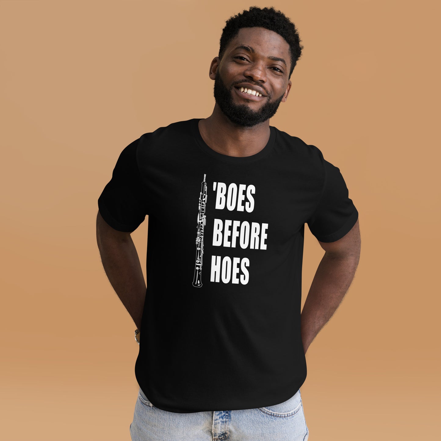Funny Oboe T Shirt: 'Boes Before Hoes - Black