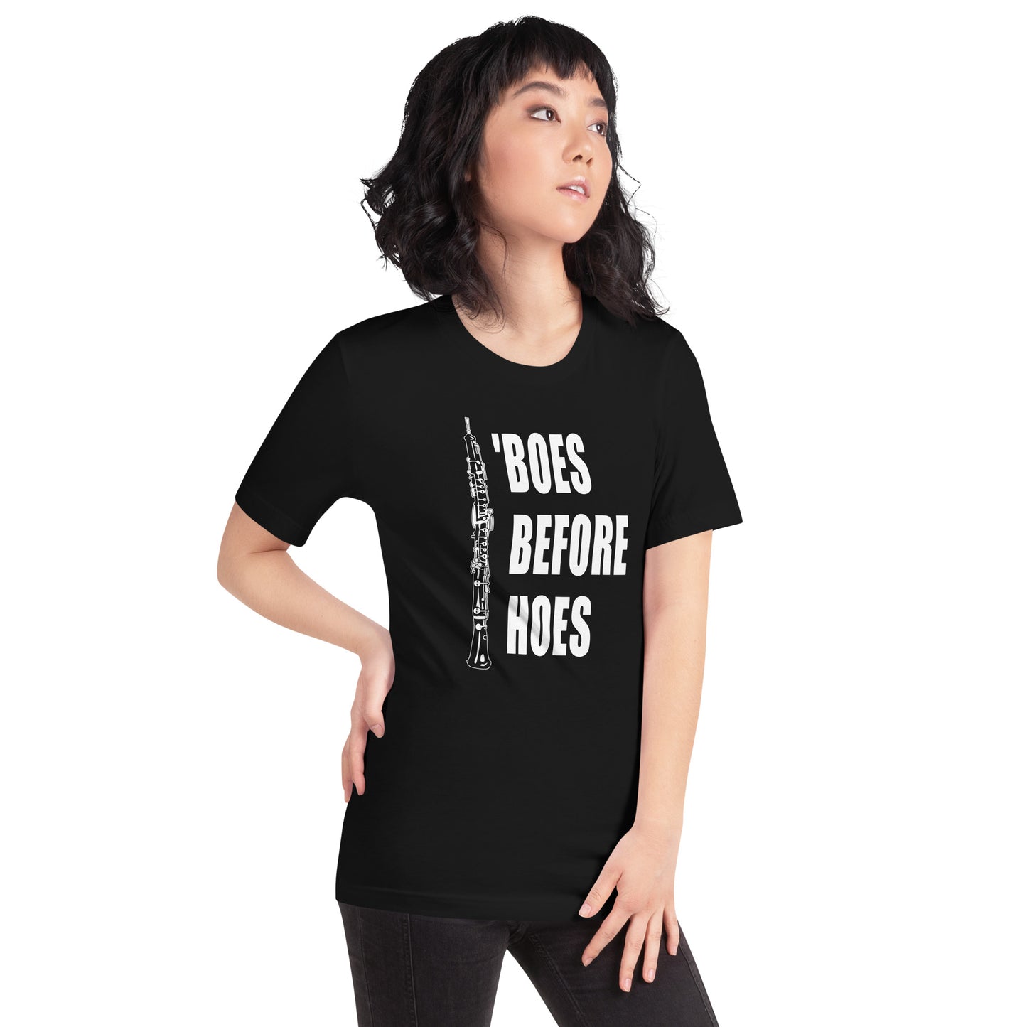 Funny Oboe T Shirt: 'Boes Before Hoes - Black