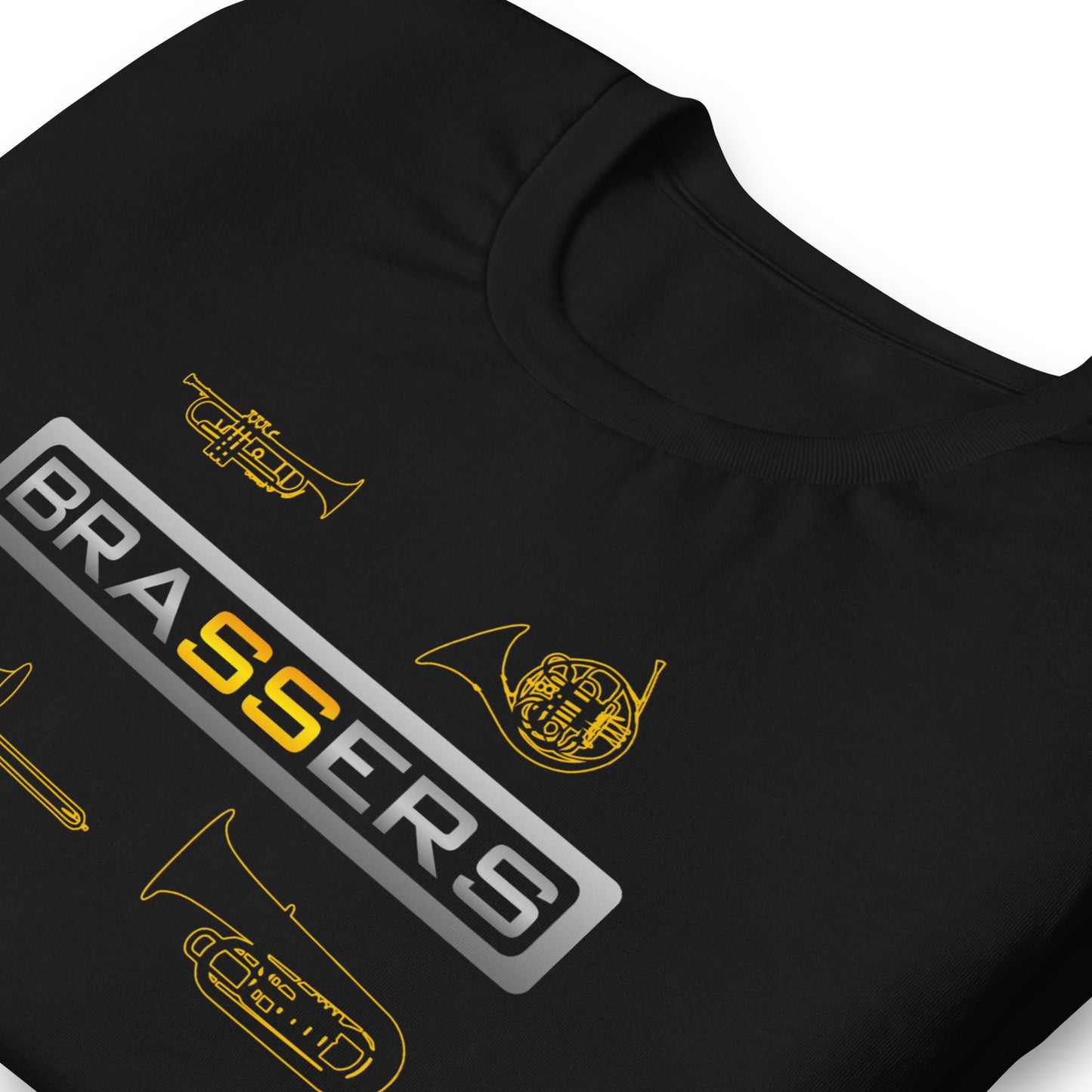 Funny Brass Instrument T Shirt - Trumpet, French Horn, Trombone, Tuba: Brassers - Black