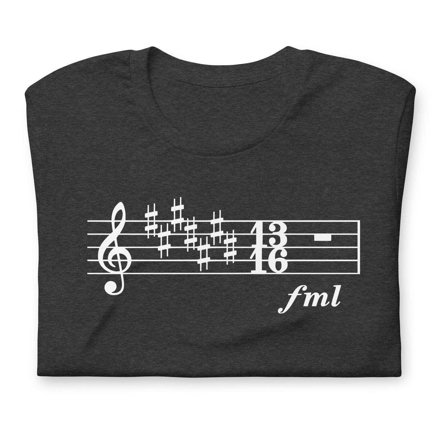 Funny Music Theory Key Signature T Shirt: FML - Charcoal Grey Heather