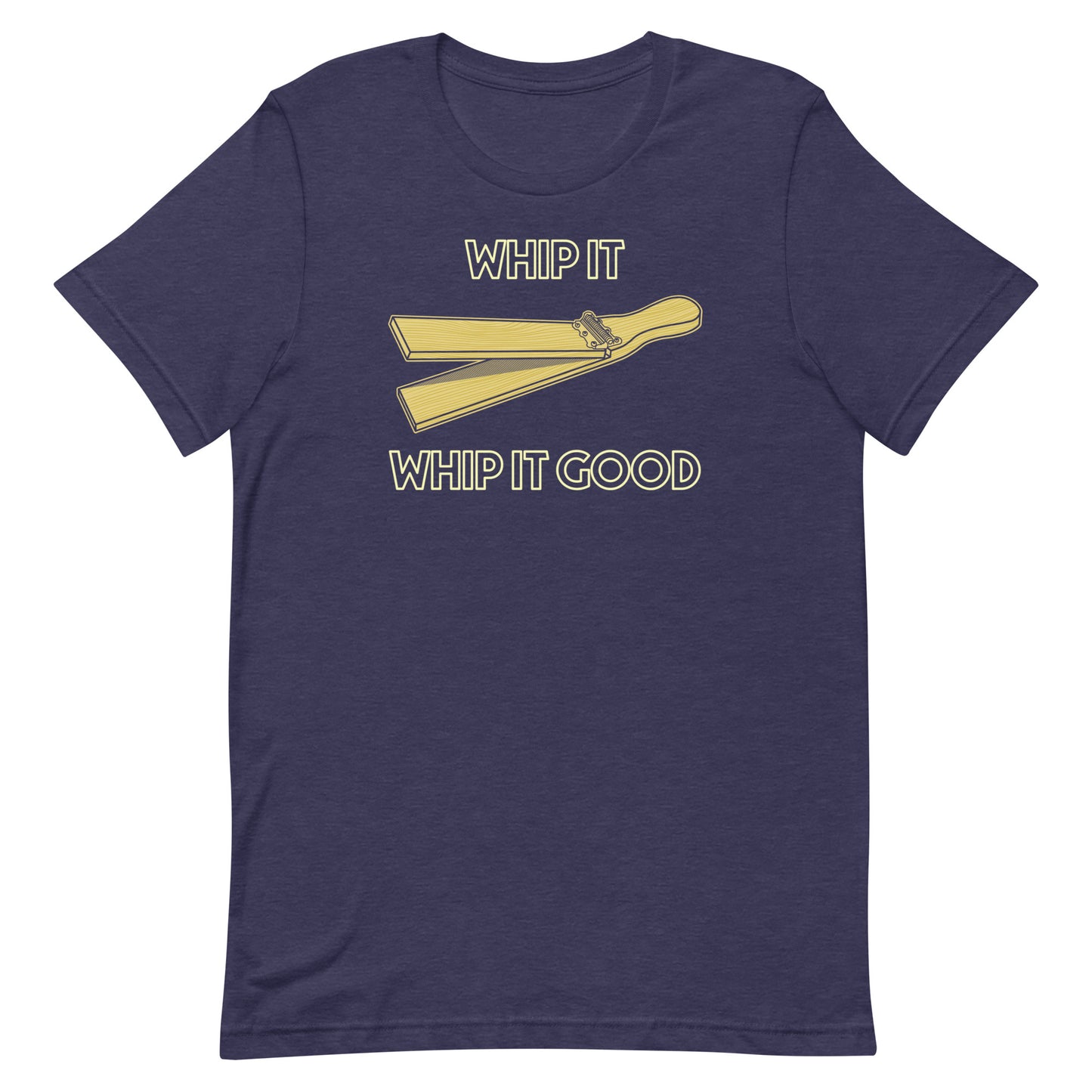 Funny Percussion Drummer Devo T Shirt: Whip It - Dark Navy Midnight Blue Heather