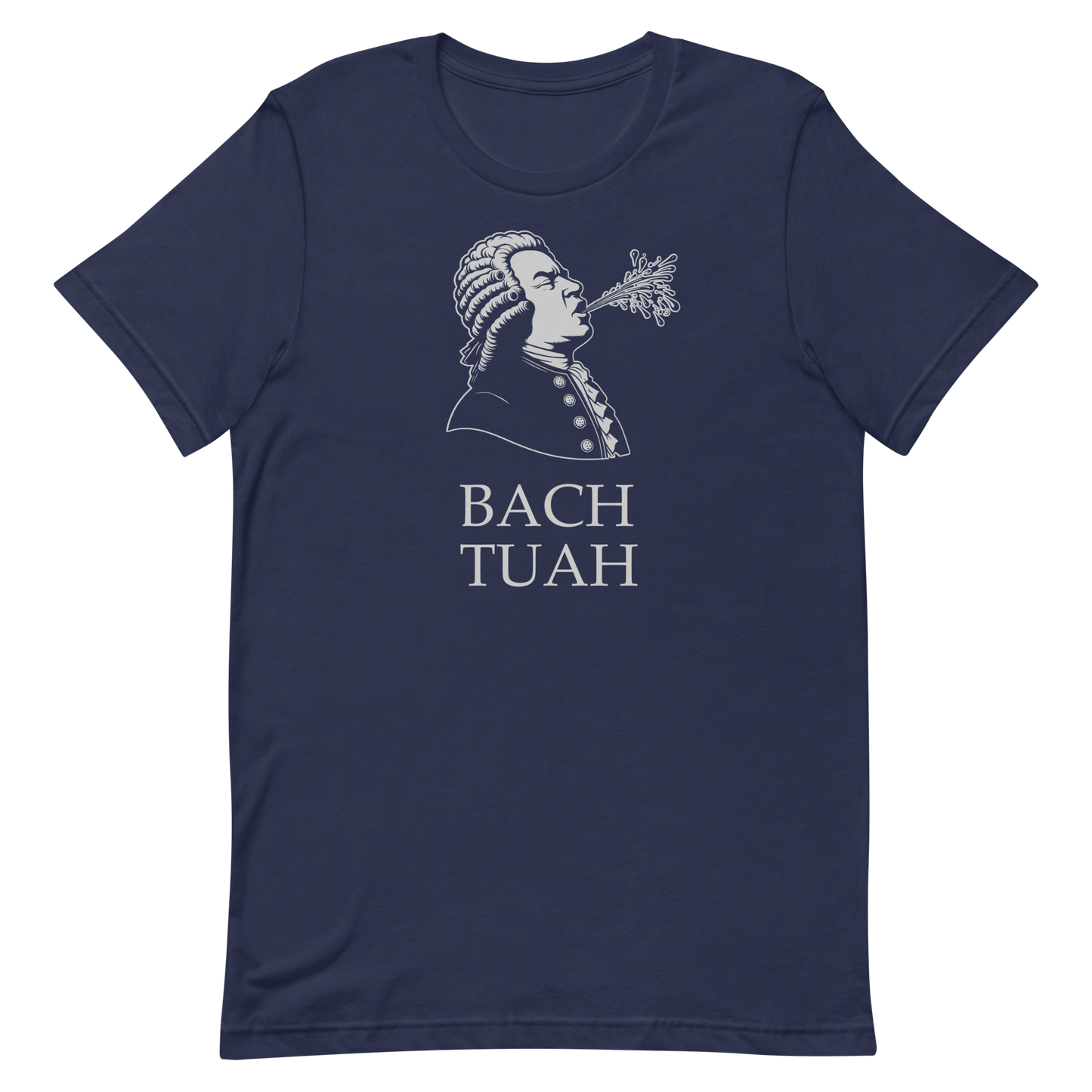 Funny Music Composer T Shirt: Bach Tuah Hawk Tuah Parody - Navy Blue