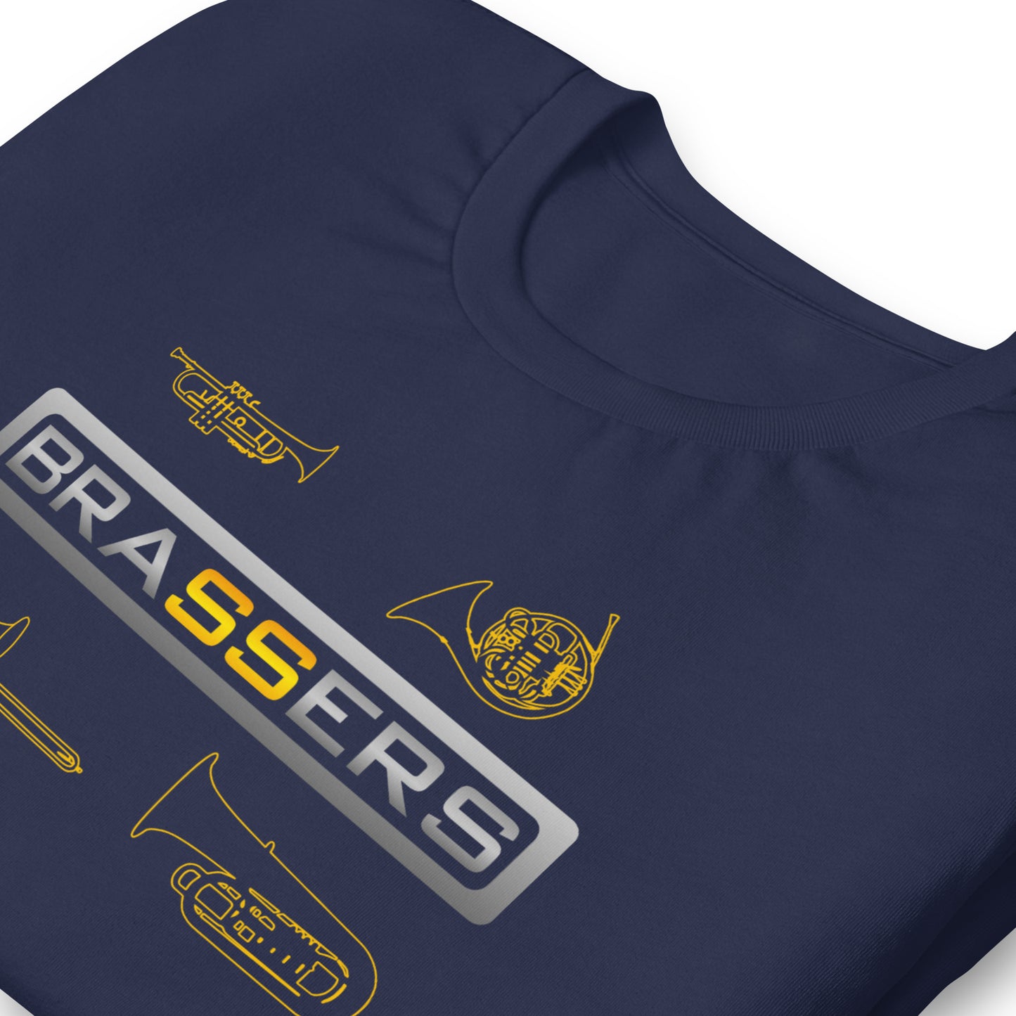 Funny Brass Instrument T Shirt - Trumpet, French Horn, Trombone, Tuba: Brassers - Navy Blue