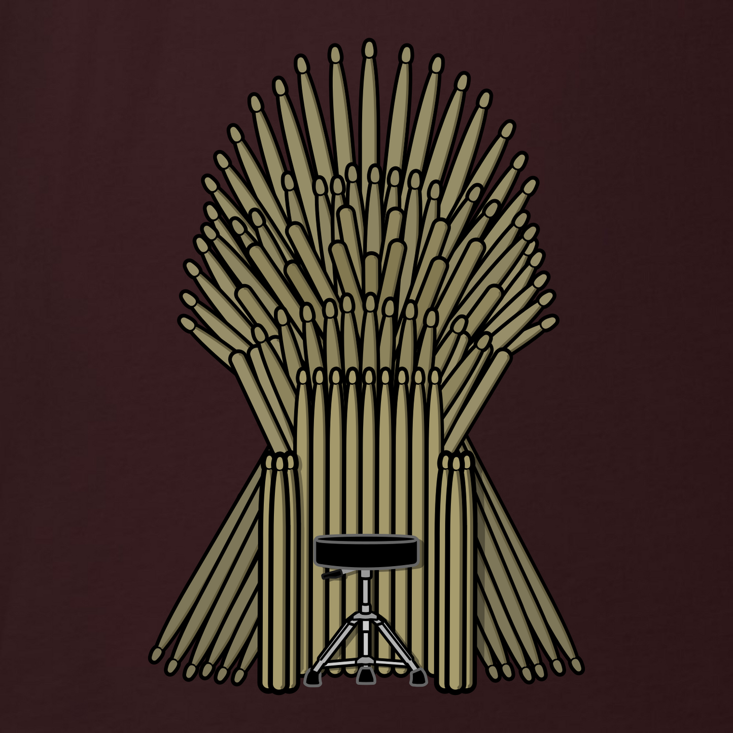 Funny Music Percussion Drum Stick Game of Thrones Parody T Shirt: Drum Throne - Oxblood Dark Red Maroon