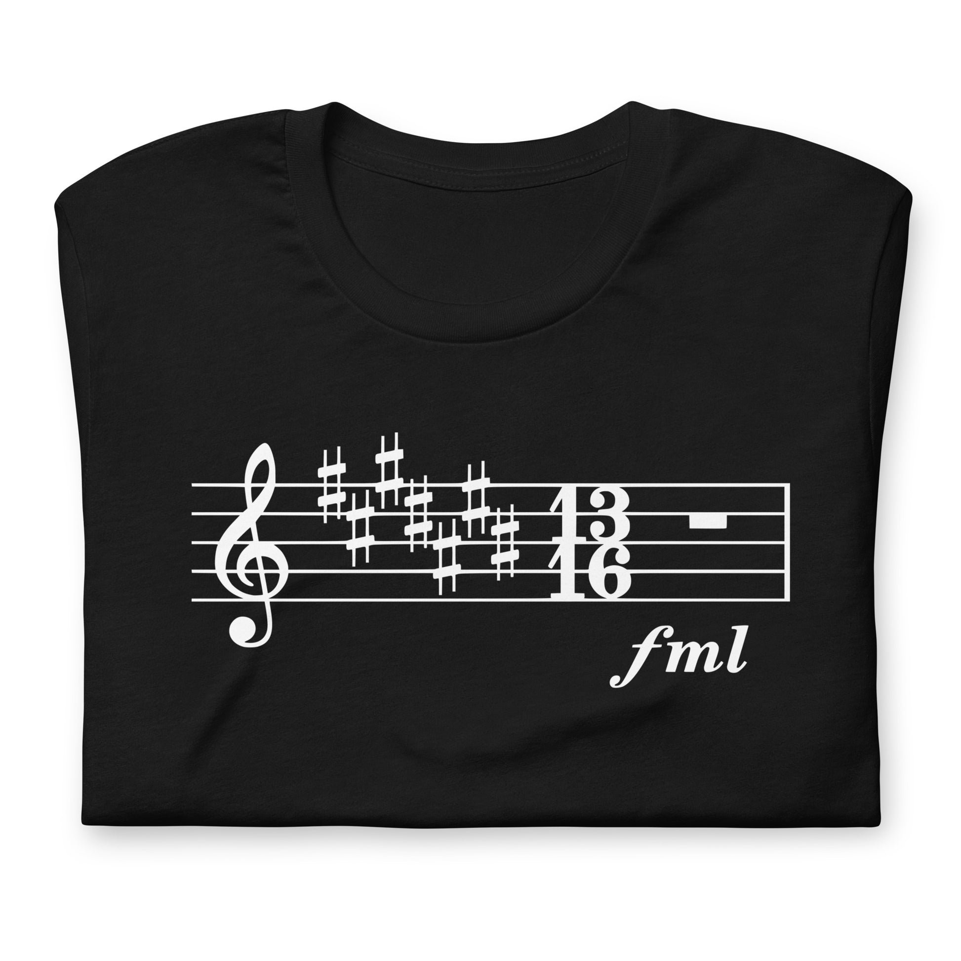 Funny Music Theory Key Signature T Shirt: FML - Black