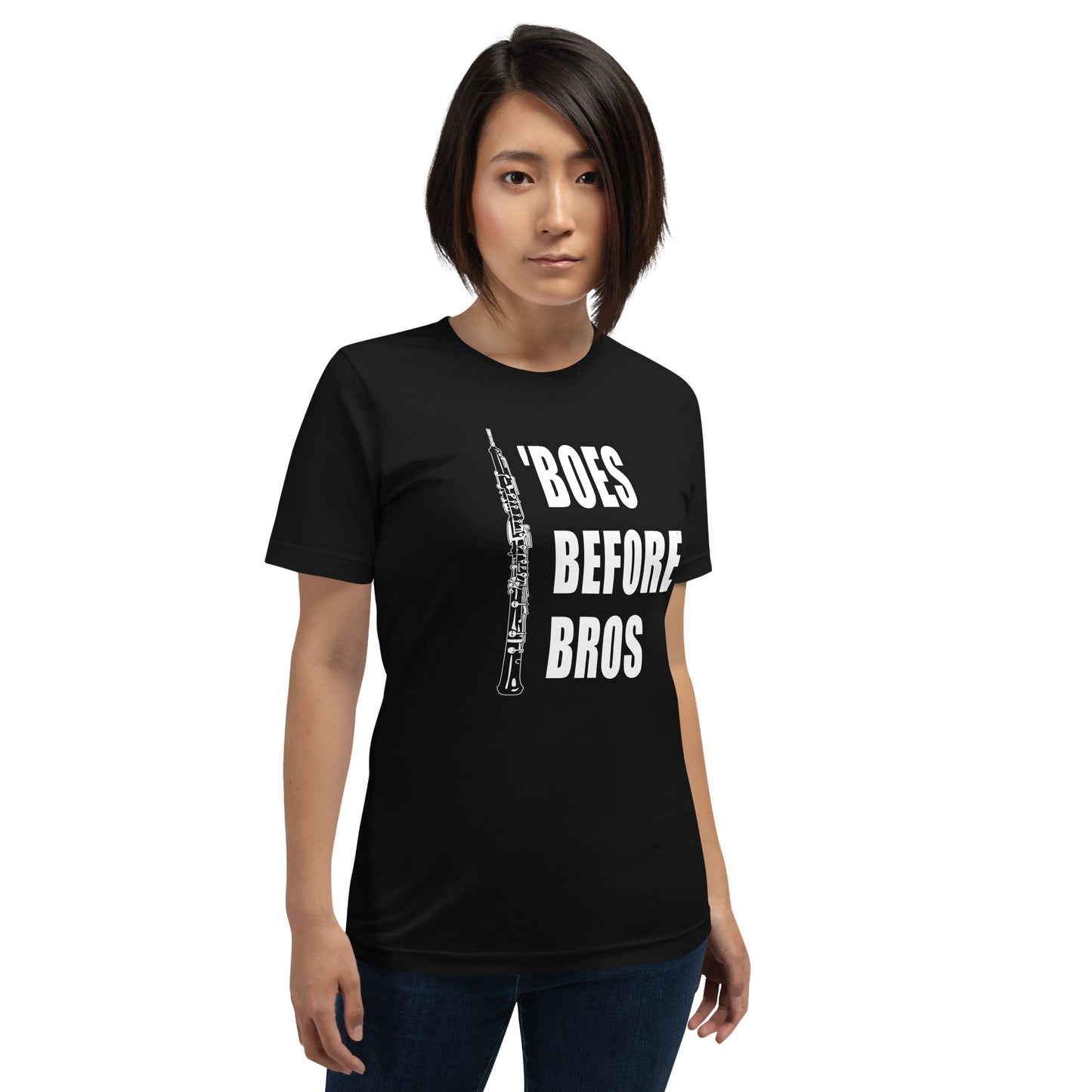 Funny Oboe T Shirt: 'Boes Before Bros - Black