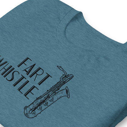 Funny Baritone Saxophone Bari Sax T Shirt: Fart Whistle - Teal Blue Heather