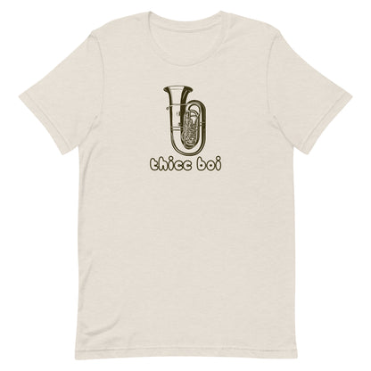 Funny Tuba T Shirt: Thicc Boi - Heather Dust Cream Tan