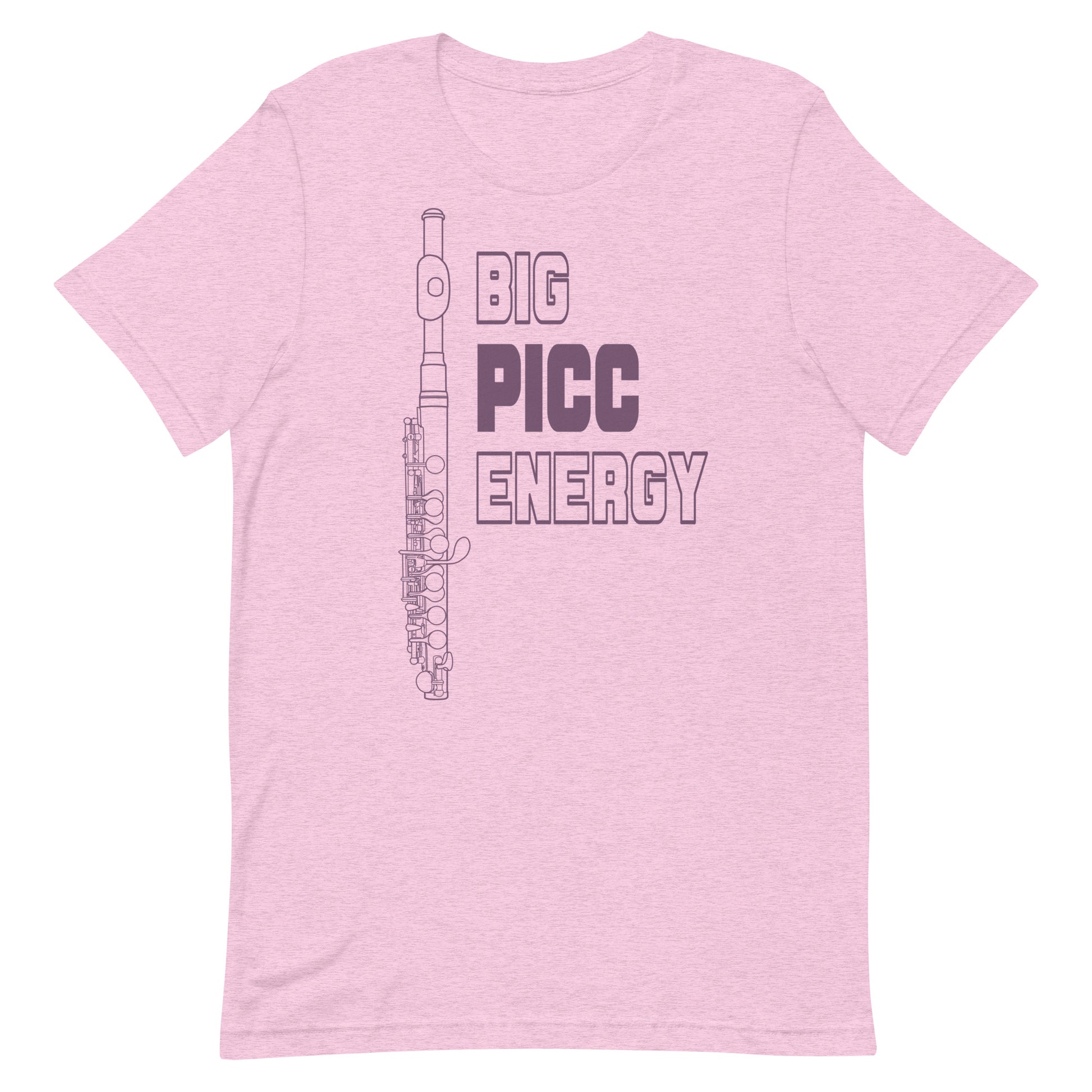 Funny Piccolo Flute T Shirt: Big Picc Energy - Heather Lilac Pink Lavender