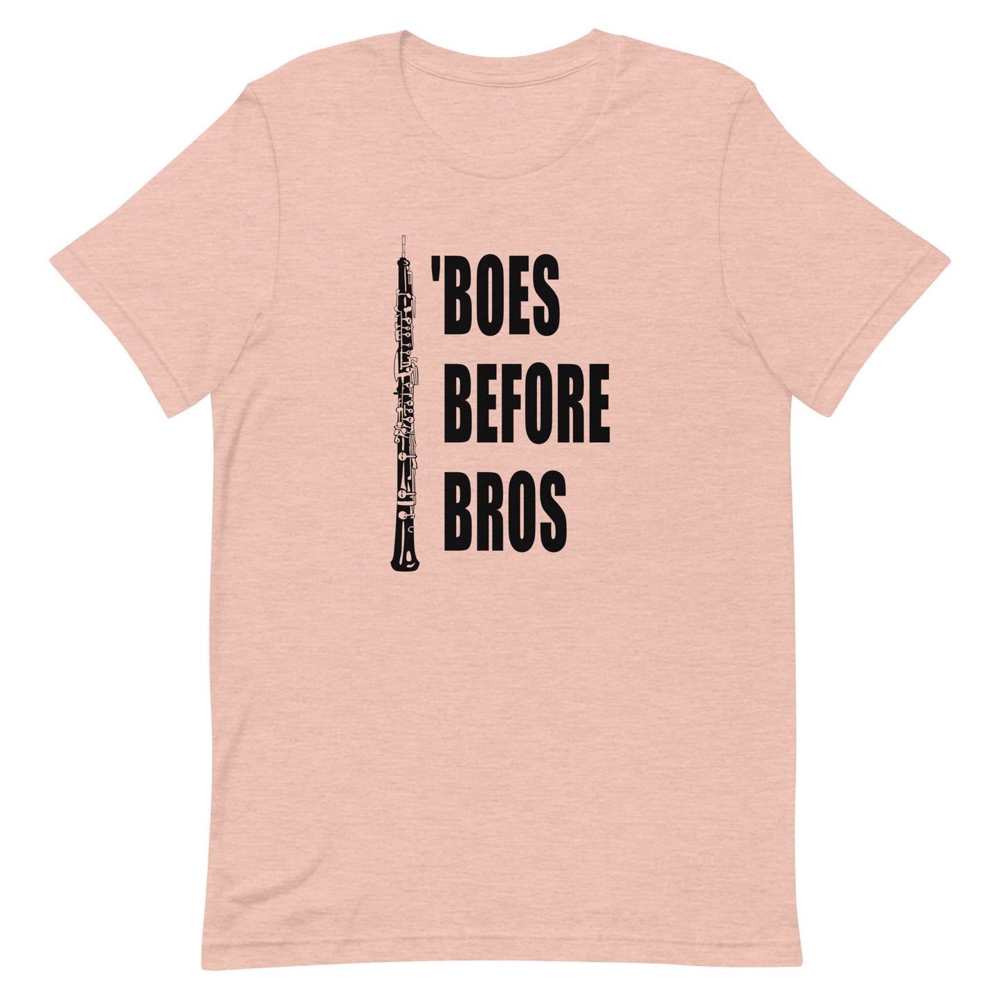 Funny Oboe T Shirt: 'Boes Before Bros - Pink Heather Peach