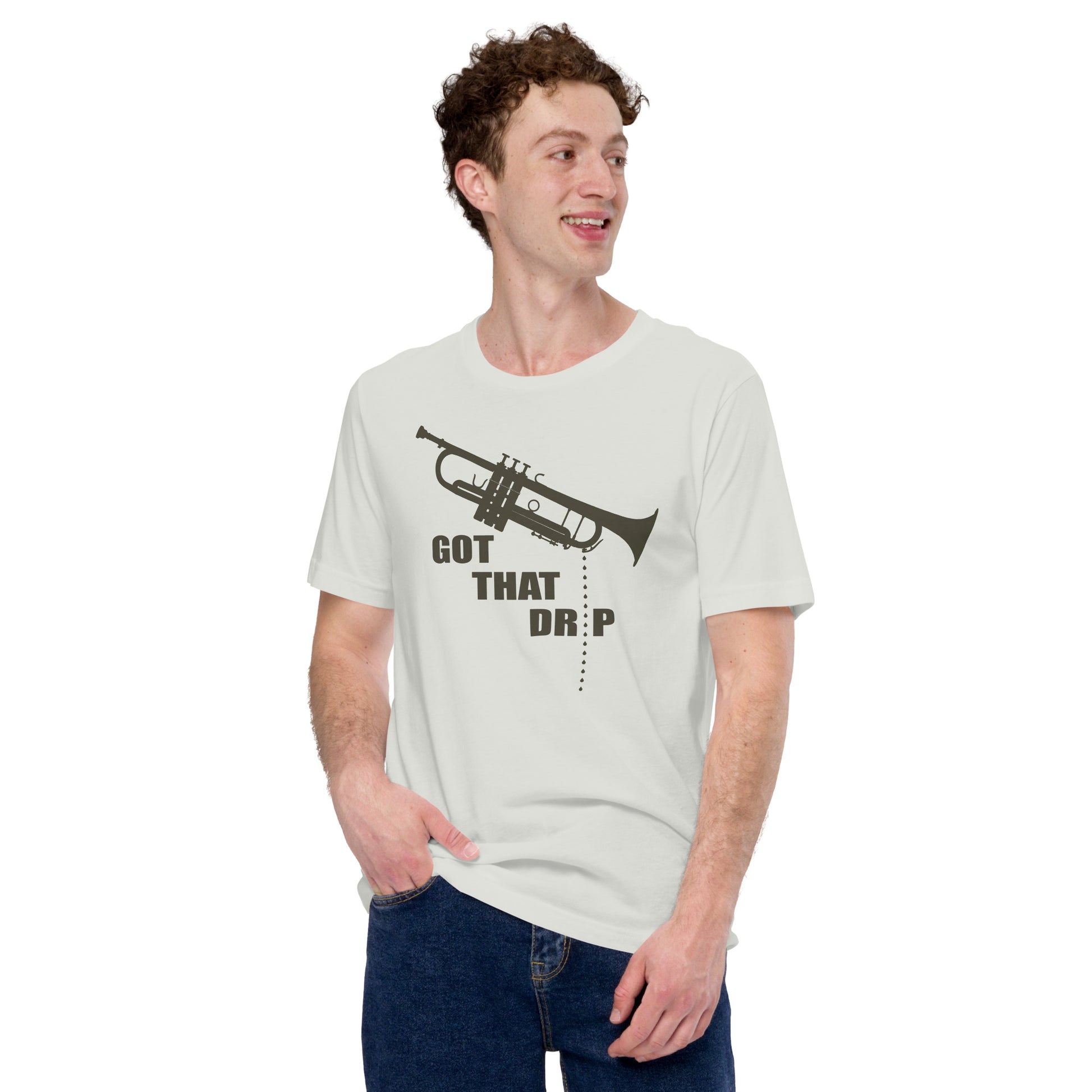 Funny Trumpet Spit Valve T Shirt: Got That Drip - Silver Light Grey