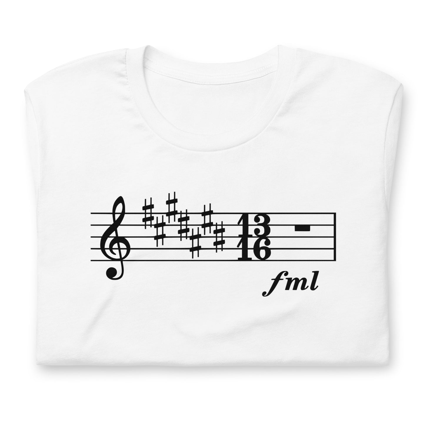 Funny Music Theory Key Signature T Shirt: FML - White