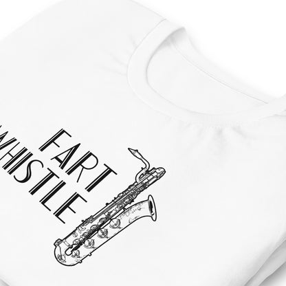 Funny Baritone Saxophone Bari Sax T Shirt: Fart Whistle - White